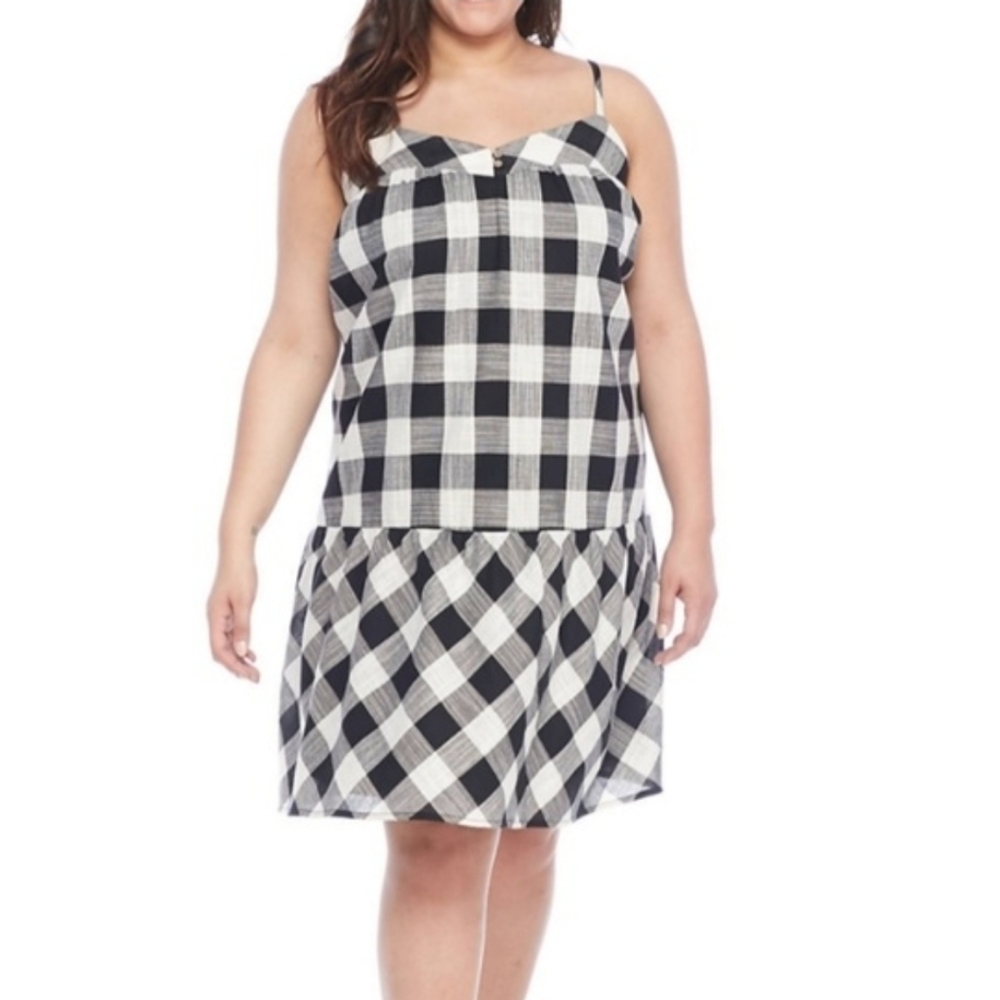 True Craft Gingham Buffalo Plaid Summer Dress 2X Black/White
